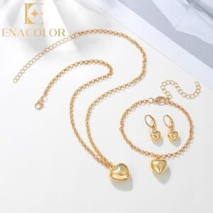 no band 4pcs gold metal heart jewelry set necklace bracelets earrings for women girl party accessories valentine's day gift