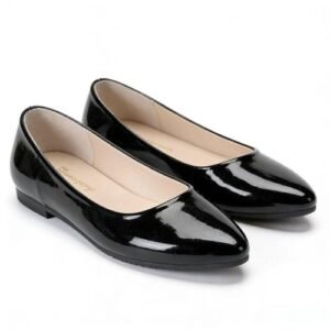 elegant glossy women's flats/loafers soft office shoes black